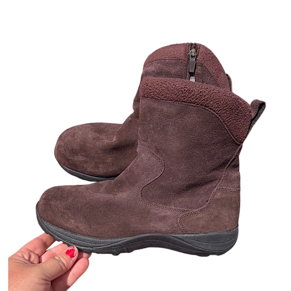 LL Bean Women's Brown Suede Primaloft Insulated Zip Winter Boots Sz 10W